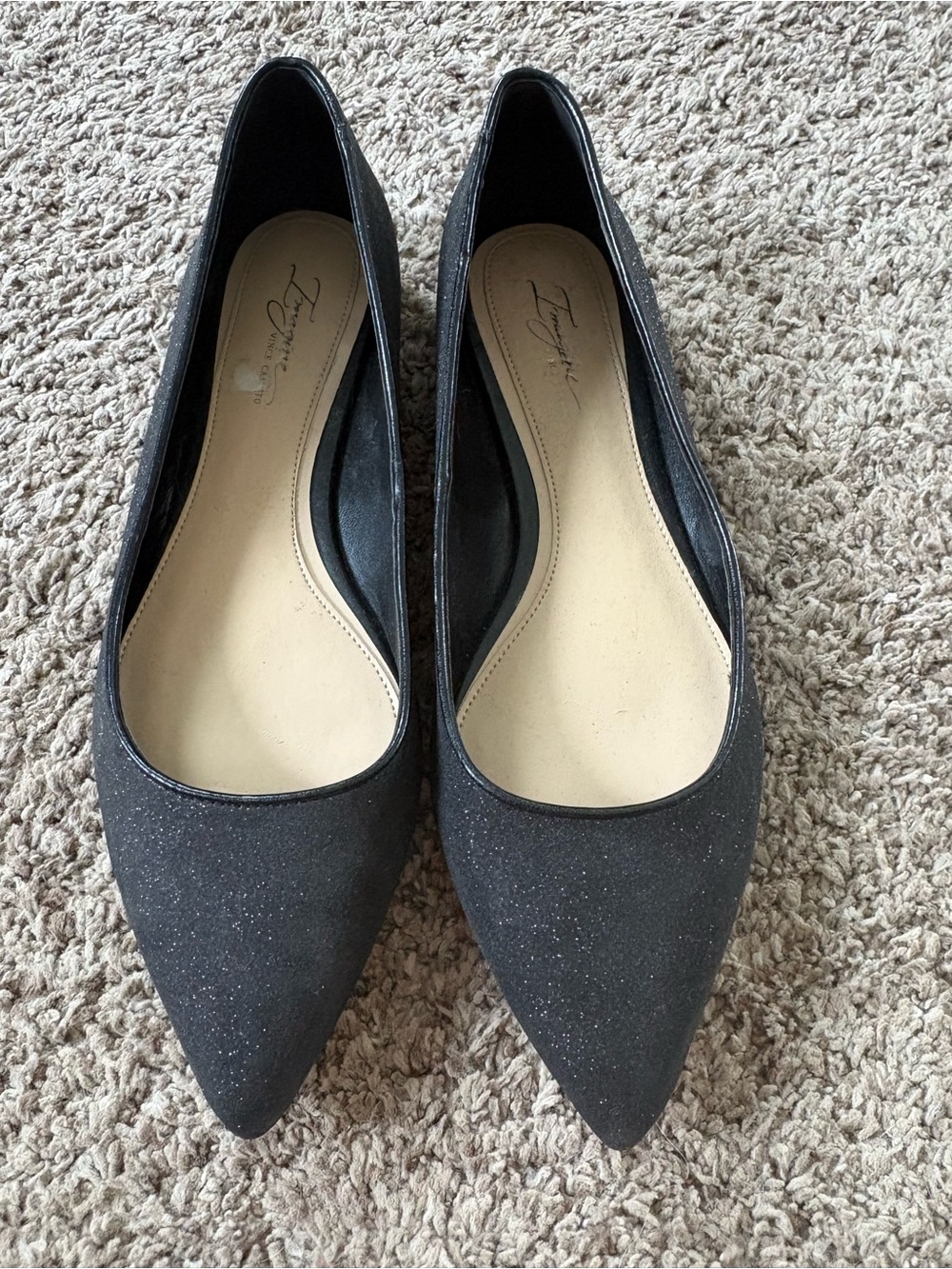 Vince Camuto Black Sparkle Pointed Toe Flats